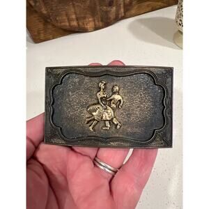 Vintage square dancing brass belt buckle